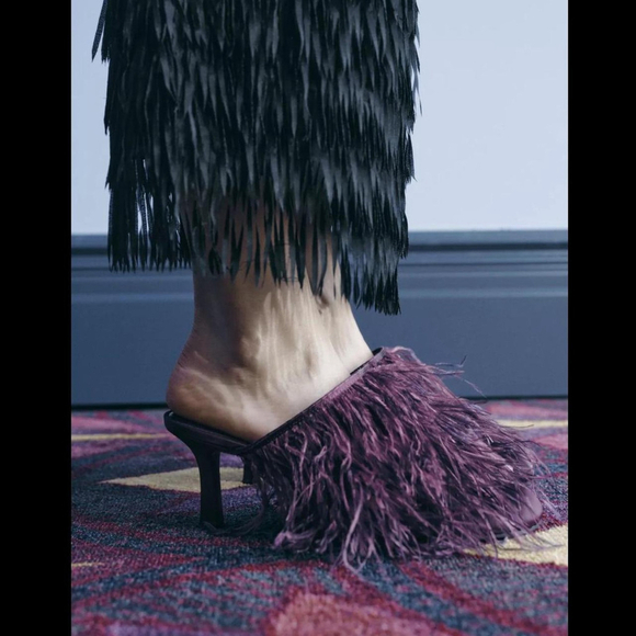 zara Shoes - ZARA FEATHERY HEELED OPEN BACK SHOES - BRAND NEW WITH TAG- SIZE 6 or 36